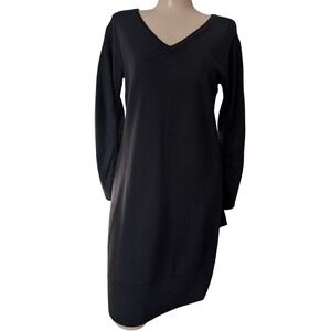 Black Merino Wool Knit Sweater Dress Small Ruched Minimalist Preppy Office Work